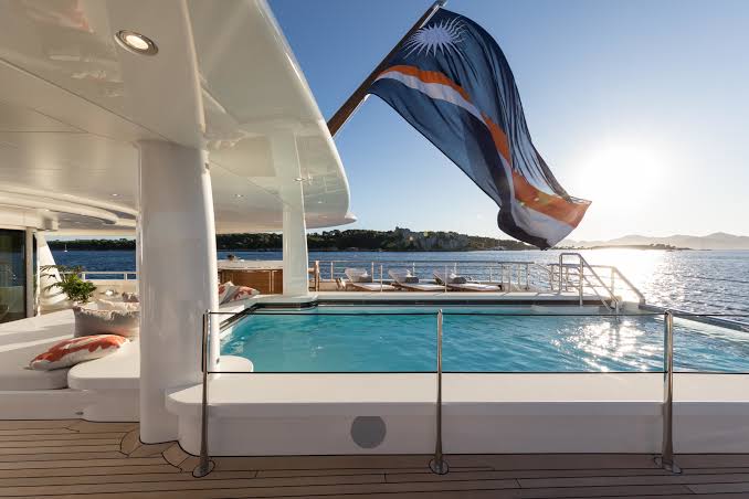 Aft deck pool of a superyacht flying the Marshall Islands flag